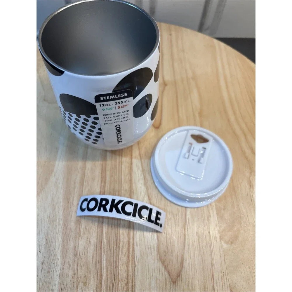 Corkcicle Monodot White Black Stemless Insulated Drinkware 12 OZ  NEW